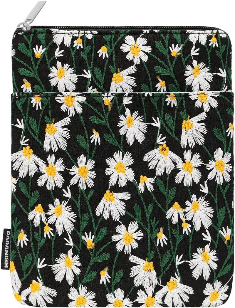 Dadanism Embroidered Daisy Padded Sleeve for All-New Kindle Paperwhite, 7" Kindle Colorsoft Signature Edition, Protective Sleeve Case for 6" K-indle/K-indle Oasis/Kobo E-Reader, Black & White Daisy - Image 1